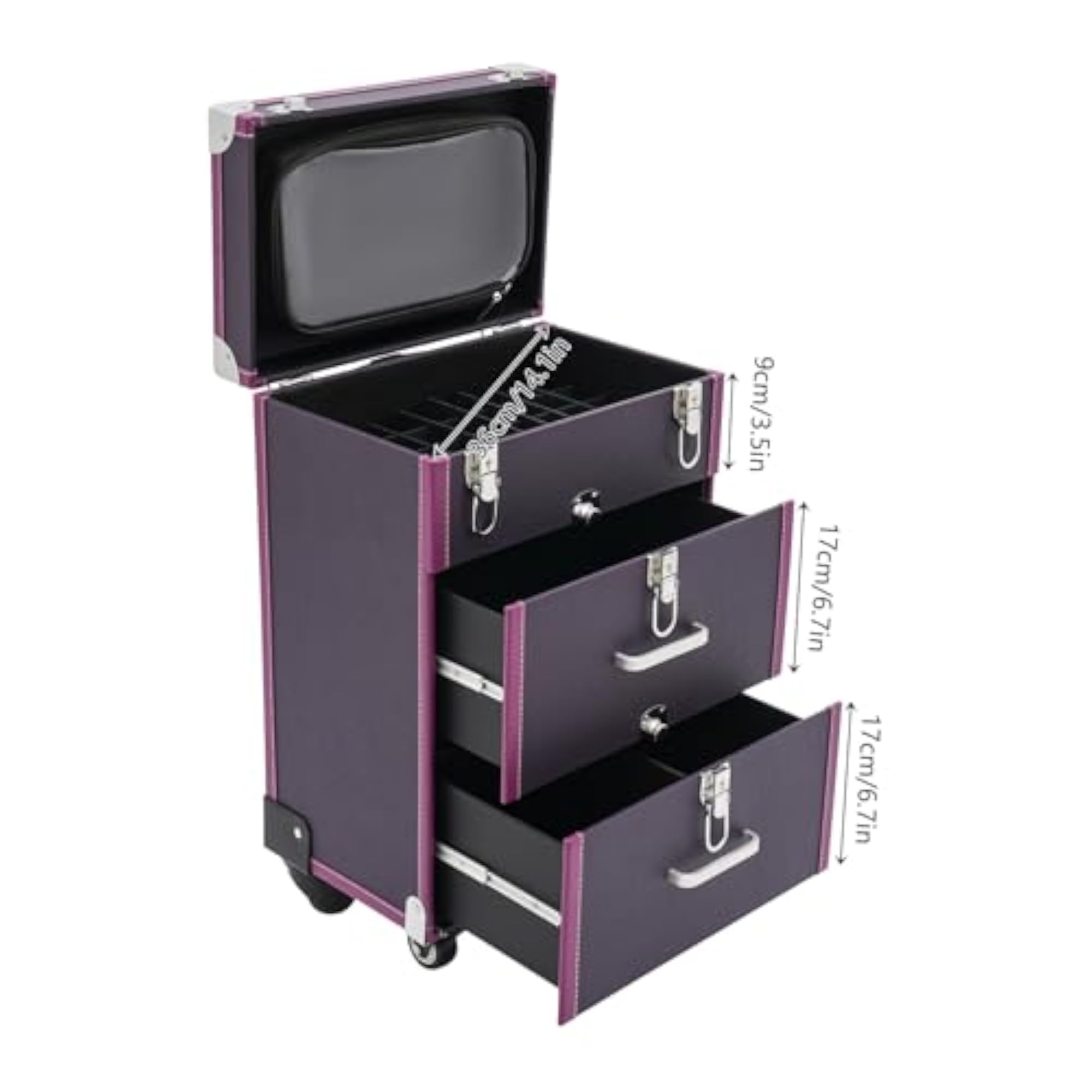 3-Tier Makeup Train Case, Nail Polish Organizer Trolley